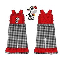 High Quality Farm Cow Applique Cotton Plaid Kids Jumpsuit Girls Jumpsuit