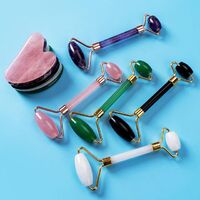 Wholesale custom own brand natural original crystal black white blue green pink jade facial massage roller scraping set