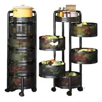 Kitchen rotating rack 360-degree basket fruit and vegetable storage rack floor-to-ceiling round household multi-function rack with wheels