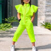 0021 Wholesale Hot Sale Children's Clothing Summer Short Elegant Ruffle Sleeve Zipper Jumpsuit Little Girl Children Jumpsuit Casual Wear