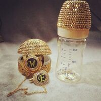 Luxury custom Bling Diamond baby bottle golden baby pacifier clip fake chain pacifier box box