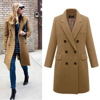 Women's Trench Coat Elegant Ladies Notch Lapel Double Breasted Coat Classic Winter Pea Coat