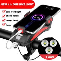 4 in 1 Bicycle Phone Holder Bracket Light Bike Horn and Power Bank Headlight Waterproof Cycling Light