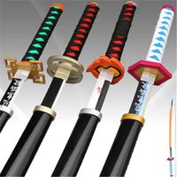 Fitspi Cosplay Kimetsu Jo Yaiba Sword Weapon Demon Slayer Agatsuma Zenitsu Satoman Tanjiro Katana Anime Knife Wood Prop