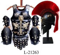 Leather Royal Greek Muscle Armor Breastplate Set with Corinth Helmet Red Feather