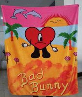 Customized With Logo Printing Design Cartoon Painting Polyester Bad Bunny Sublimation Wool Travel Blanket