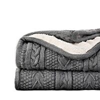 Bedding Acrylic Cable Knit Sherpa Blanket - Thick, Soft, Large, Comfortable Grey Knitted Wool Blanket for Sofas, Sofas, Beds - Lar