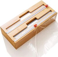 Bamboo Foil and Plastic Wrap Organizer 2 in 1 - Plastic Wrap Dispenser with Cutter Pack Organizer