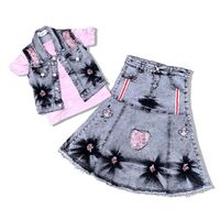 Factory price china supplier girl denim skirt summer kids clothes suit cute girl suit