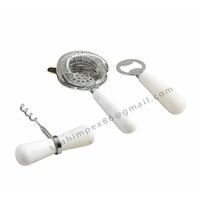 Stone Handle Corkscrew and Strainer Set of 3 Stainless Steel Handmade Bartender Tools with Unique Design