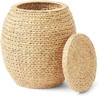 Wicker Storage Basket - Natural Multipurpose Bucket Storage Bucket with Lid, Woven Water Hyacinth Basket for Organization