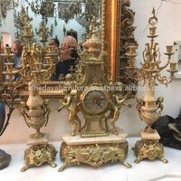 Full Set of Luxury Classic Home Decor Brass Angel Desk Clock and Alabaster Candelabra