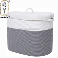 KUYUE Gray Rectangular Extra Large Cotton Rope Storage Basket with Lid