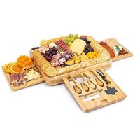 2022 Amazon Hot Selling Bamboo Cheese Board Round Kitchen Deli Board Rotating Meat Plate Personalized Tray Knife Set