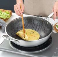 Customized 316 Stainless Steel Wok with Glass Lid Wok Three Layers Non-Stick Frying Pan Honeycomb Wok