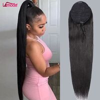 Wholesale Price Human Hair Brazil Raw Virgin Hair 30 Inch Straight Length Clip On Drawstring Human Hair Ponytail