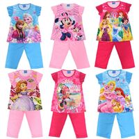 2022 New Children's Pajamas Elsa Anna Princess Costume Cartoon Summer Short Sleeve Children's Clothing Girls Suit Party Party