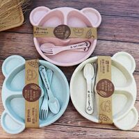 Promotional BPA Free Eco-Friendly Food Grade Wheat Straw Cutlery Set Biodegradable Baby Lunch Box Plate