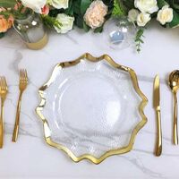 Fanslook Wholesale Dinner Wedding Decor Transparent Plate Charger With Gold Edge