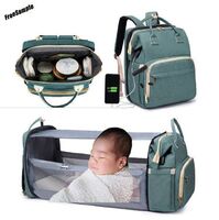 Multifunctional Baby Portable Bed Diaper Tote Bag for Mother Travel Folding Mommy Diaper Backpack Crib USB with Free Sample