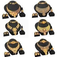 4 Piece Women's Full 24K Gold Plated Picture Necklace and Earrings Jewelry Set Dubai Gold Luxury Jewelry Set