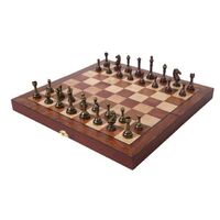 Metal parts foldable outdoor chess set wooden board game high-end buttons bronze metal parts PU storage lotus wood PE bag