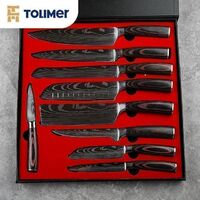 Wholesale Price 9 Pieces Sharp Wooden Stainless Steel Santoku Chef Modern Knife Kitchen Knife Set