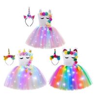 Factory Price Girls Unicorn Costume Dress Up Led Glow Unicorn Tutu Birthday Costume Halloween Birthday Gift