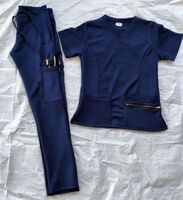 Fashion Women's Hospital Uniform Navy Blue Scrub Suit