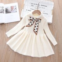 Winter New Cotton Long Sleeve Anti-Wrinkle Knitted White Sweater Girls Dress