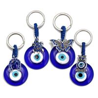 Fashion Turkey Round Glass Evil Eye Keychain Animal Owl Horseshoe Lucky Evil Eye Wall Hanging Car and Home Decor