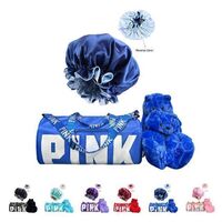 Travel bag set bear slippers pink duffel bag satin hat travel set of 3 to spend the night duffle bag weekend travel bag