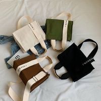 New creative fashion simple square small cotton canvas cute handbag with adjustable shoulder strap