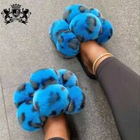 Super Explosive Wholesale Fur Ball Women's Fashion Furry Home Flat Pom Pom Fur Slide