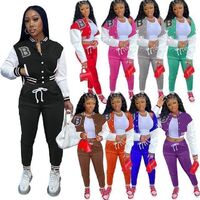 Women's B Letter Colorblock Jacket Single Breasted Letter Print Baseball Uniform Sports Solid Color Varsity Jacket Suit