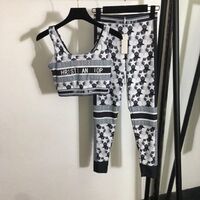 2022 new fitness yoga clothes casual sports suit pentagram letter printing camisole + elastic thin leggings