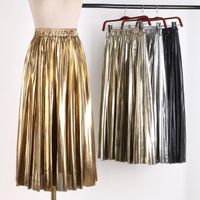 Custom Stretch Waist Metal Pleated Midi Skirt