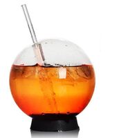 360ml drink milk round spherical glass jar wine glass bottle spherical glass with lid straw