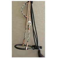 genuine leather handmade rawhide knotted western bosal headgear with fancy buckle cord lead