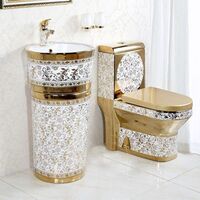 royal design golden toilet, toilet set golden washbasin sink wc golden bathroom ceramic toilet