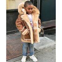 2022 children's fur coat boy's clothing retro lapel stitching pu imitation fur coat autumn and winter warm fur all-in-one children's coat