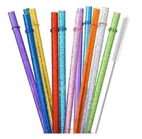 Glitter Reusable Clear Plastic Straw Hard Cup Straw With Cleaning Brush