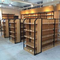 Modern grocery display store beveled shelf steel wood display wooden gondola shelf