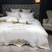 Exquisite Embroidery Design Tencel Silk Bedding Set Bed Sheet with Duvet Cover