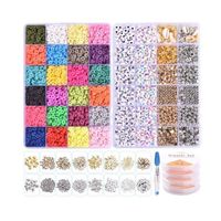 6000pcs Clay Beads For Bracelet Making, 24 Colors Flat Round Polymer Clay Beads, 6mm Space Beads, With Charm Kit