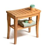 Bamboo Shower Stool with Waterproof Storage Rack Seat Organizer Spa Seat Entrance Bench for Indoor or Outdoor