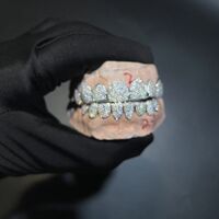 Sparkle Custom Made Hip Hop Iced Out 925 Sterling Silver Grill Gold Jewelry Zigzag Inlay VVS Moissanite Teeth Mouth Grill