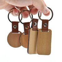 Wholesale Wooden Laser Blank Keyring Engraving Custom Leather Keychain Wooden Keychain Gifts