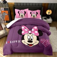 Purple Cartoon Mouse 3D Printing Polyester Quilt Boys Girls Double Bed Luxury Quilt Set