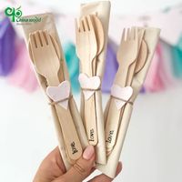 Yada Biodegradable Eco-Friendly Retro Wooden Spoon Fork Knife Cutlery Set Disposable Wooden Cutlery Food